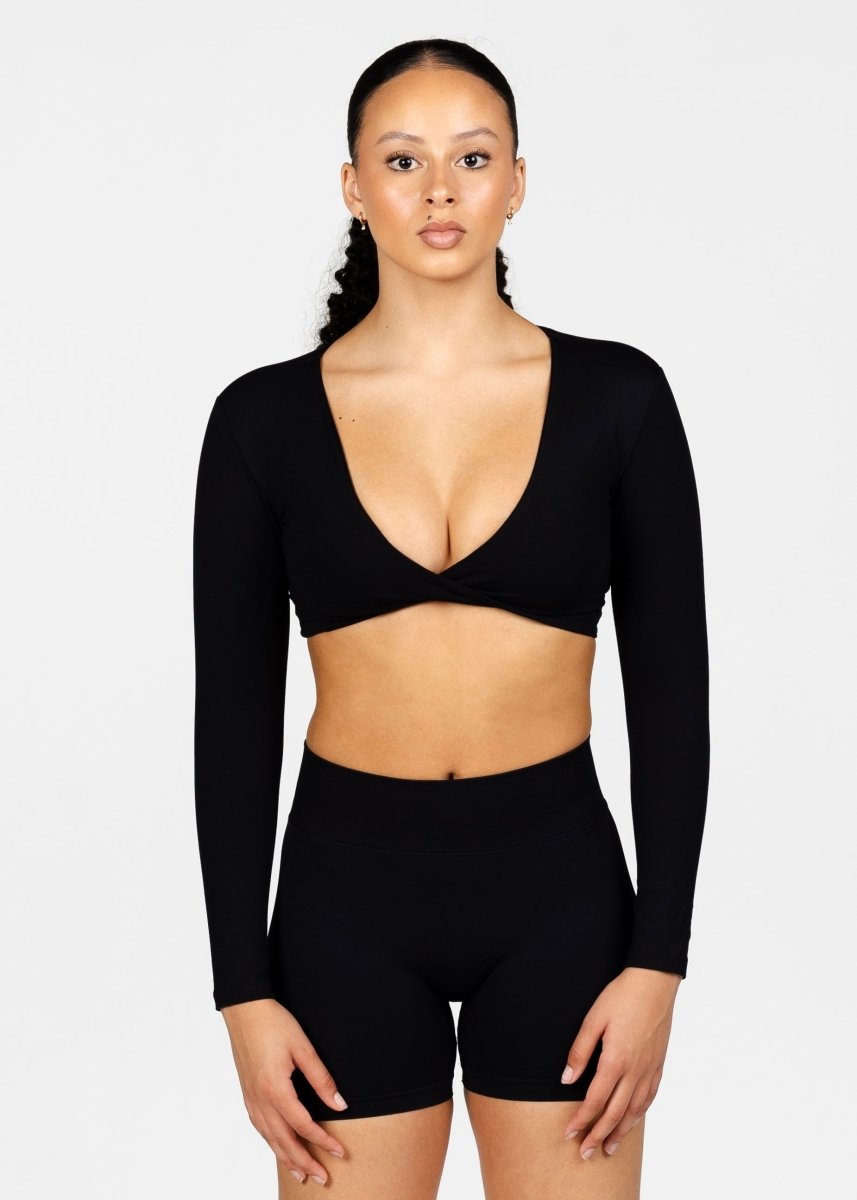 'Bella' Twist Long Sleeve - Black - Kikiva Collection