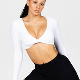 ‘Bella’ Twist Long Sleeve - White - Kikiva Collection