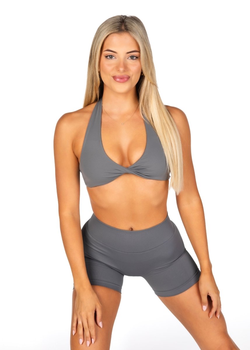 Dynamic Halter Twist Crop - Charcoal - Kikiva Collection
