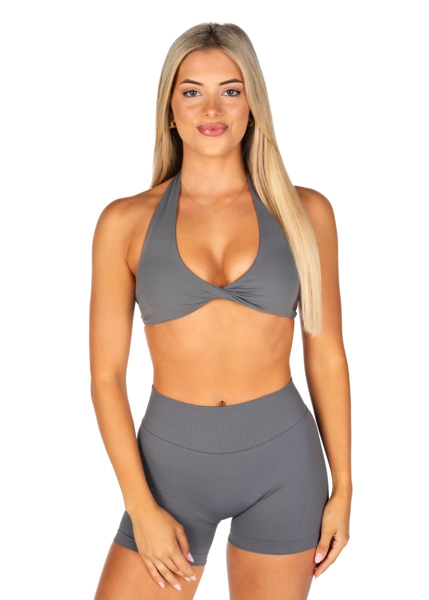 Dynamic Halter Twist Crop - Charcoal - Kikiva Collection