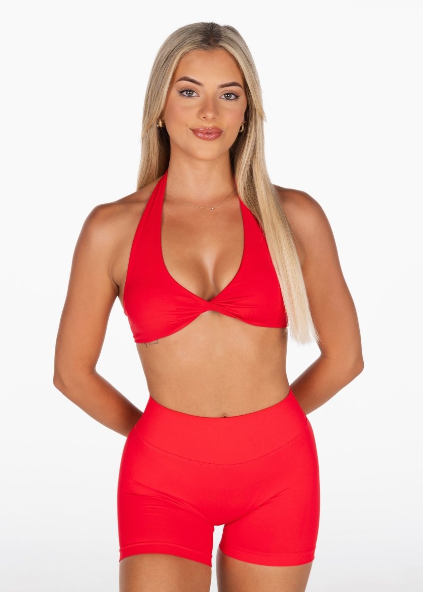 Dynamic Halter Twist Crop - Cherry Red - Kikiva Collection