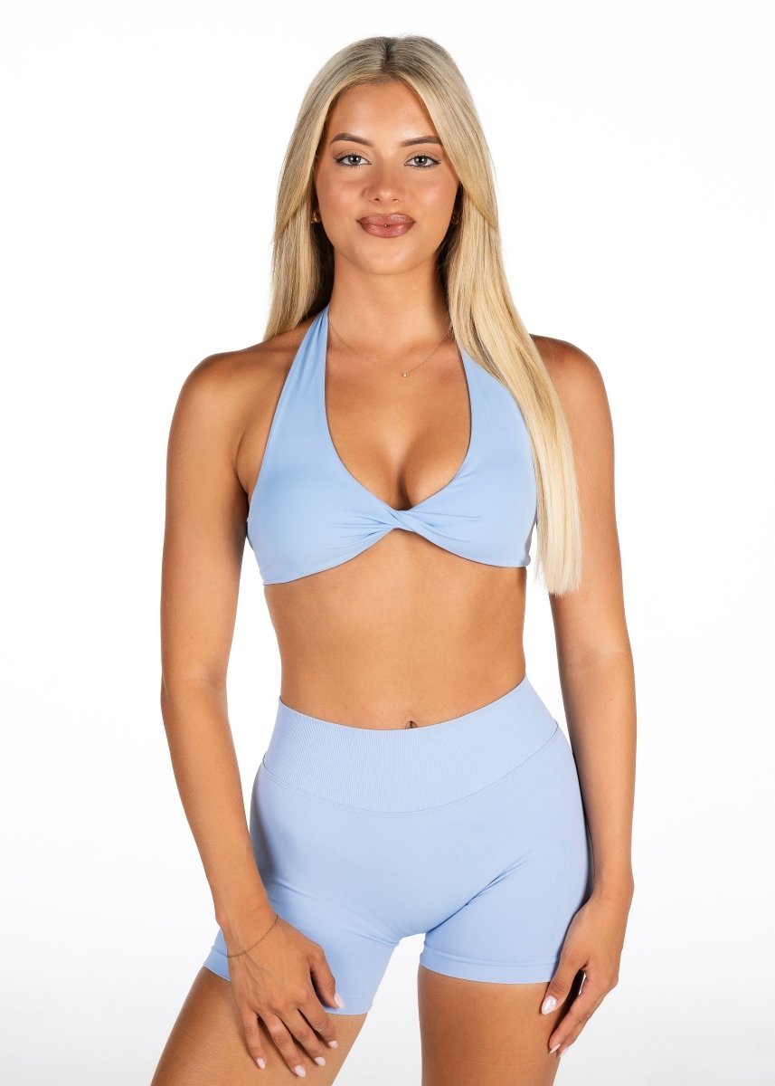 Dynamic Halter Twist Crop - Ice Blue - Kikiva Collection
