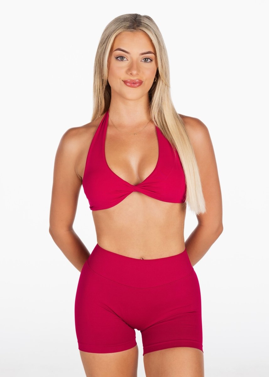 Dynamic Halter Twist Crop - Scarlett - Ruby Red - Kikiva Collection