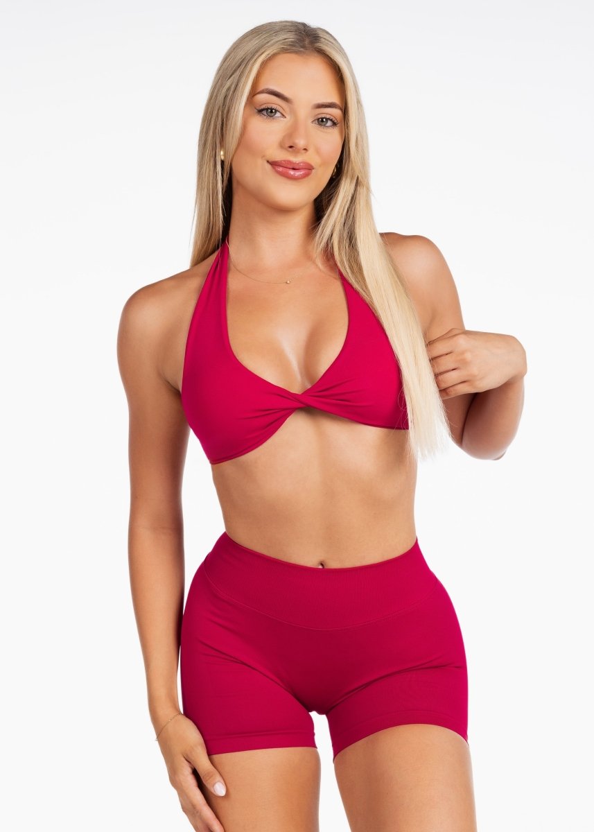 Dynamic Halter Twist Crop - Scarlett - Ruby Red - Kikiva Collection