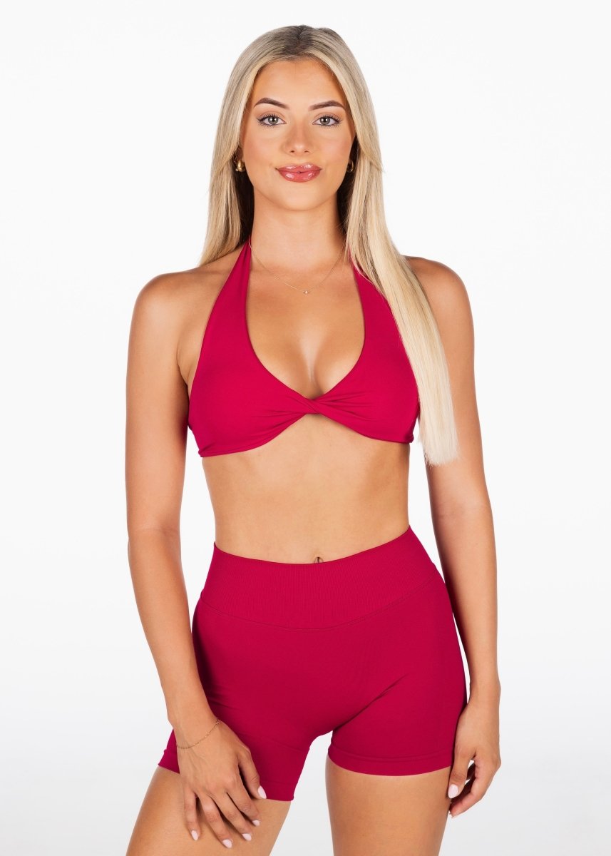 Dynamic Halter Twist Crop - Scarlett - Ruby Red - Kikiva Collection