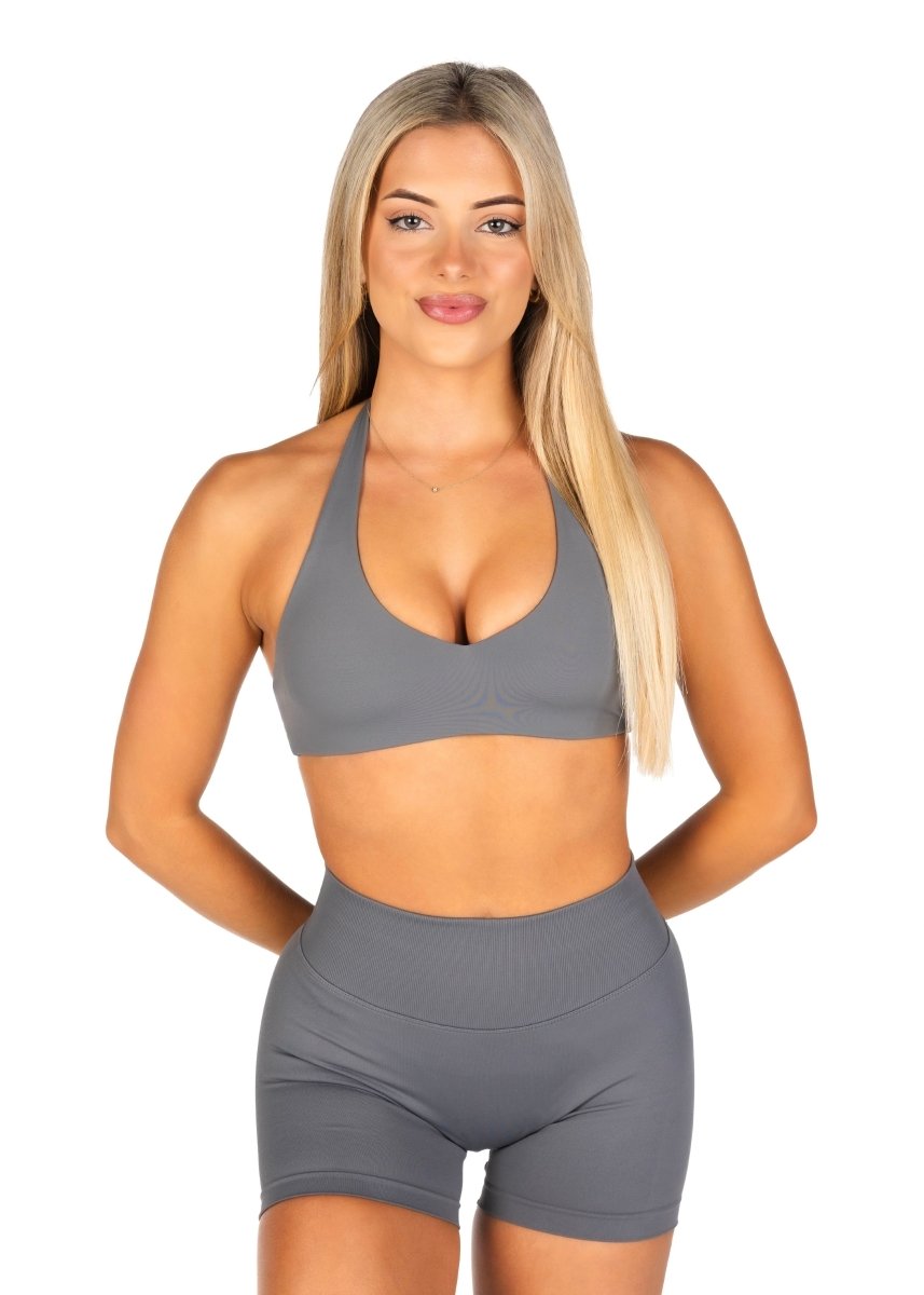 Dynamic Staple Halter Crop - Charcoal - Kikiva Collection