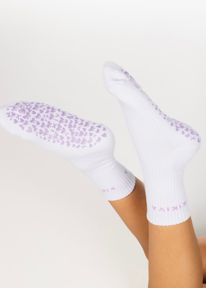 Kikiva 'Bow' Pilates Grip Socks - Baby Purple - Kikiva Collection