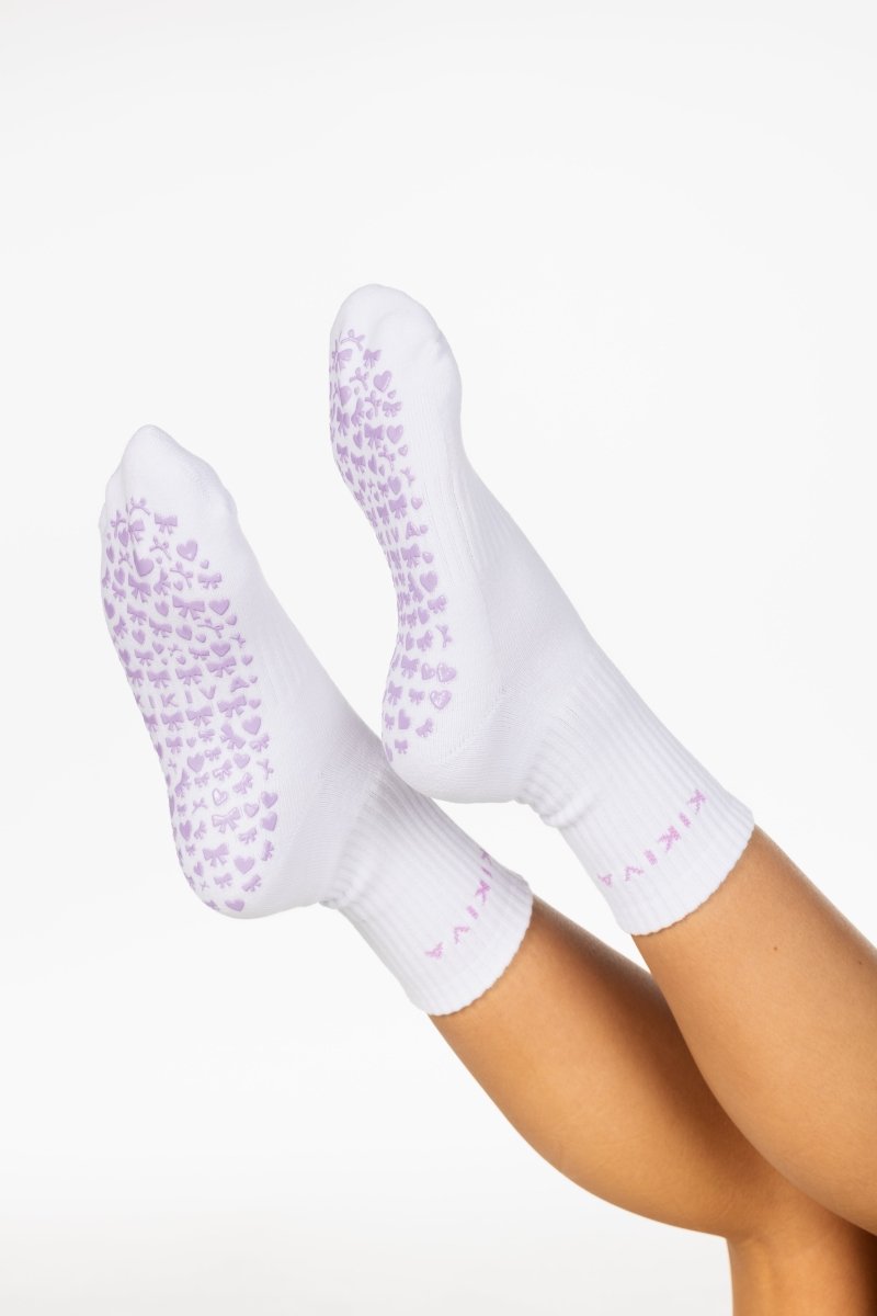 Kikiva 'Bow' Pilates Grip Socks - Baby Purple - Kikiva Collection