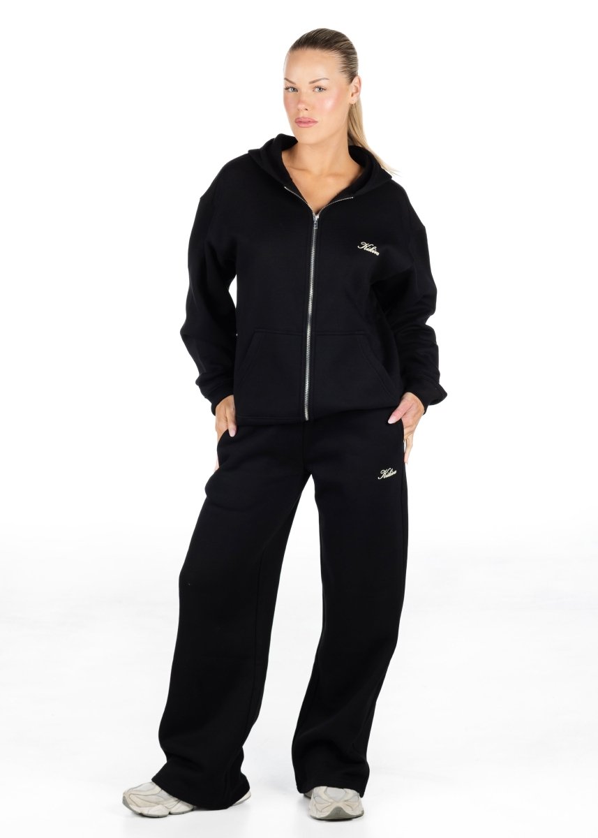 ‘Kikiva’ Lounge Wide Leg Trackpant - Black - Kikiva Collection