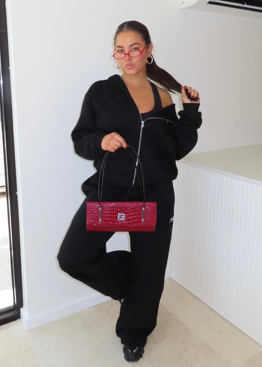 ‘Kikiva’ Lounge Wide Leg Trackpant - Black - Kikiva Collection