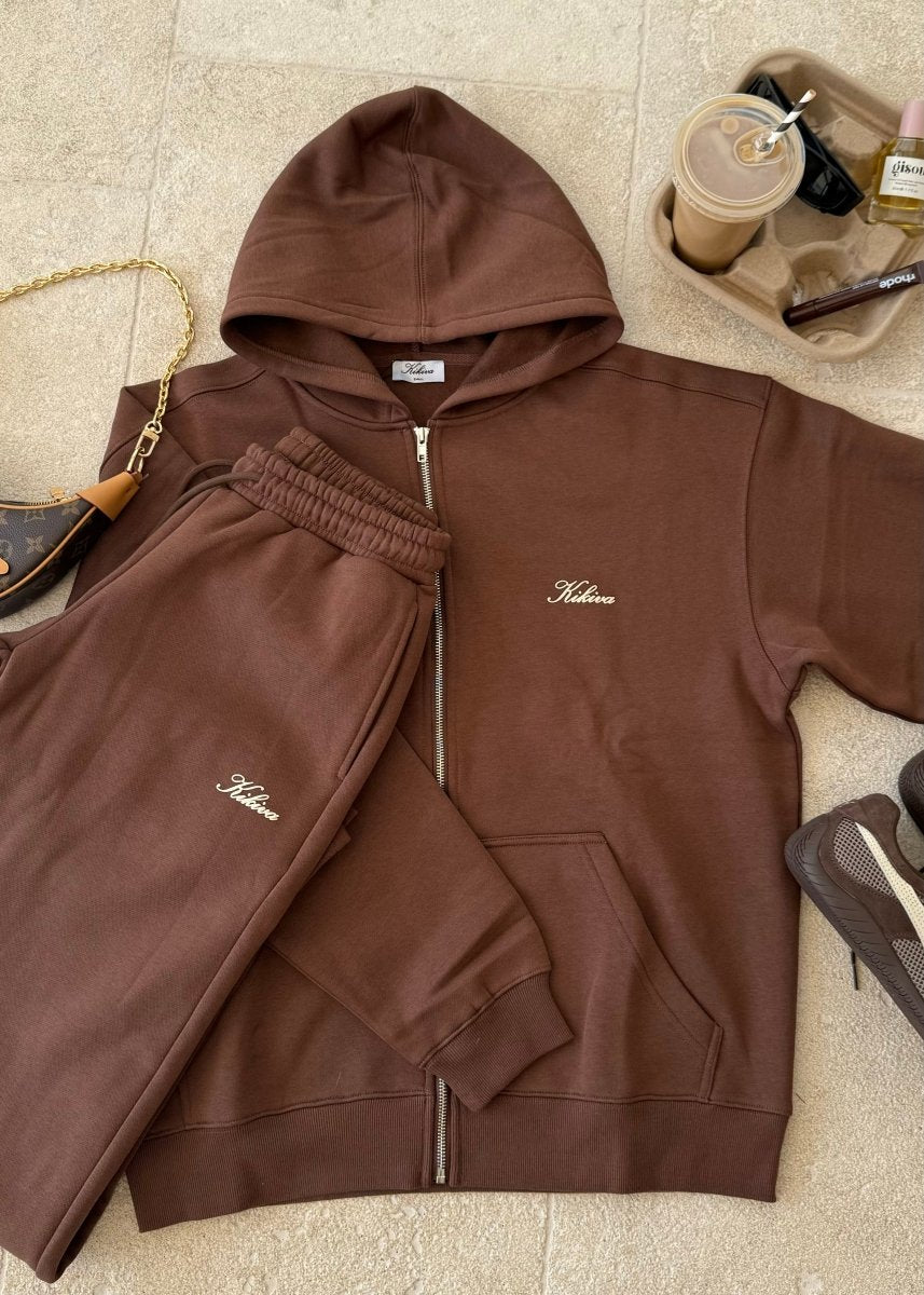 ‘Kikiva’ Lounge Wide Leg Trackpant - Mocha - Kikiva Collection