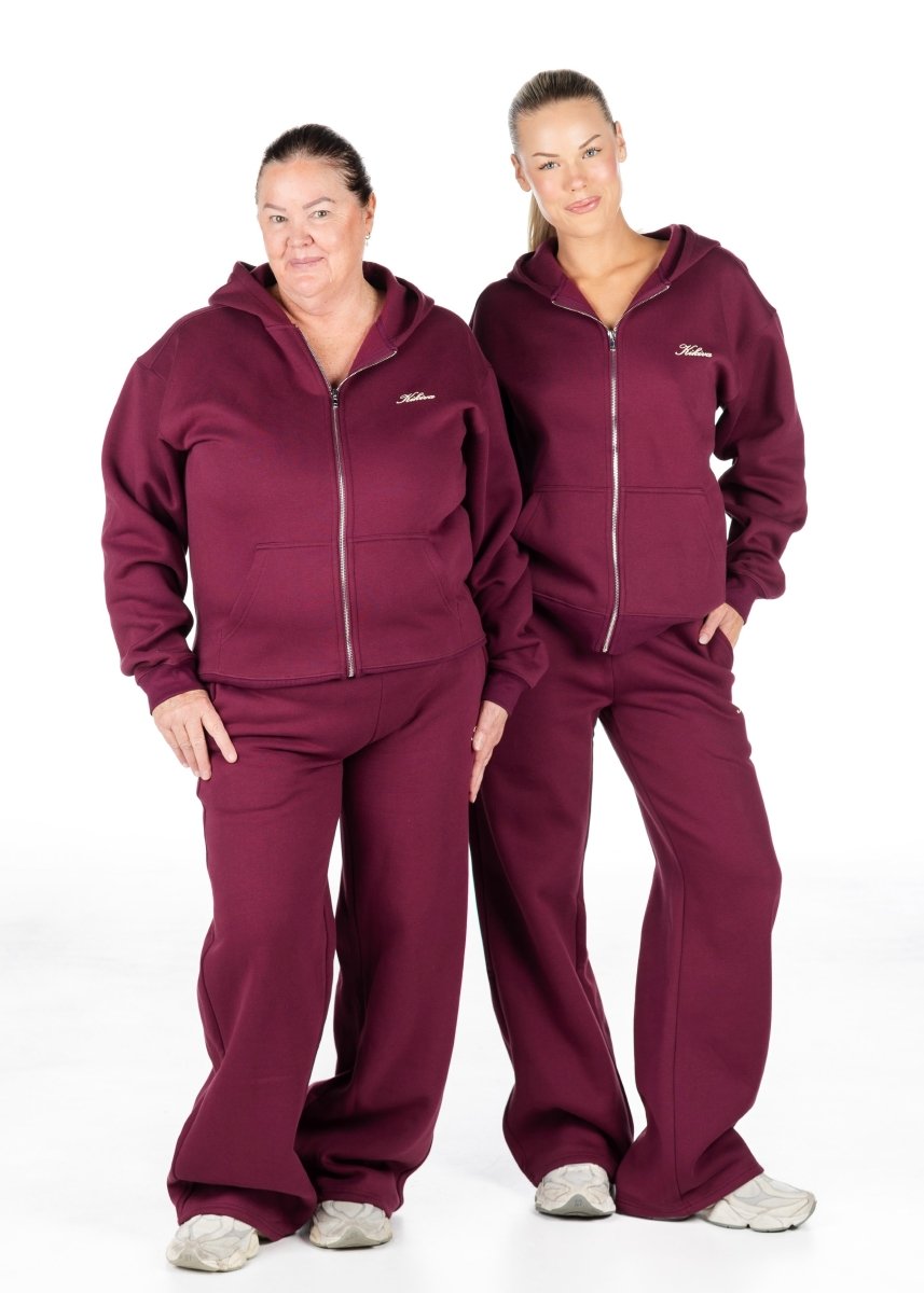 ‘Kikiva’ Lounge Wide Leg Trackpant - Wine - Kikiva Collection