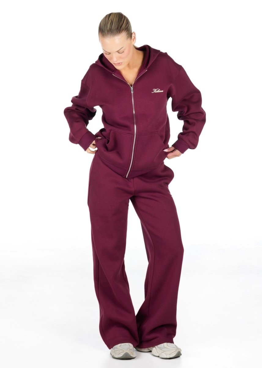 ‘Kikiva’ Lounge Wide Leg Trackpant - Wine - Kikiva Collection