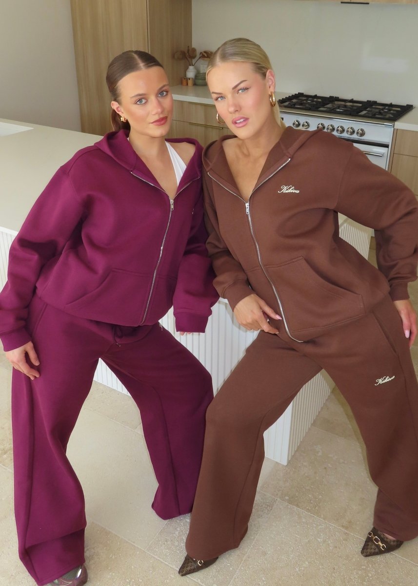 ‘Kikiva’ Lounge Wide Leg Trackpant - Wine - Kikiva Collection