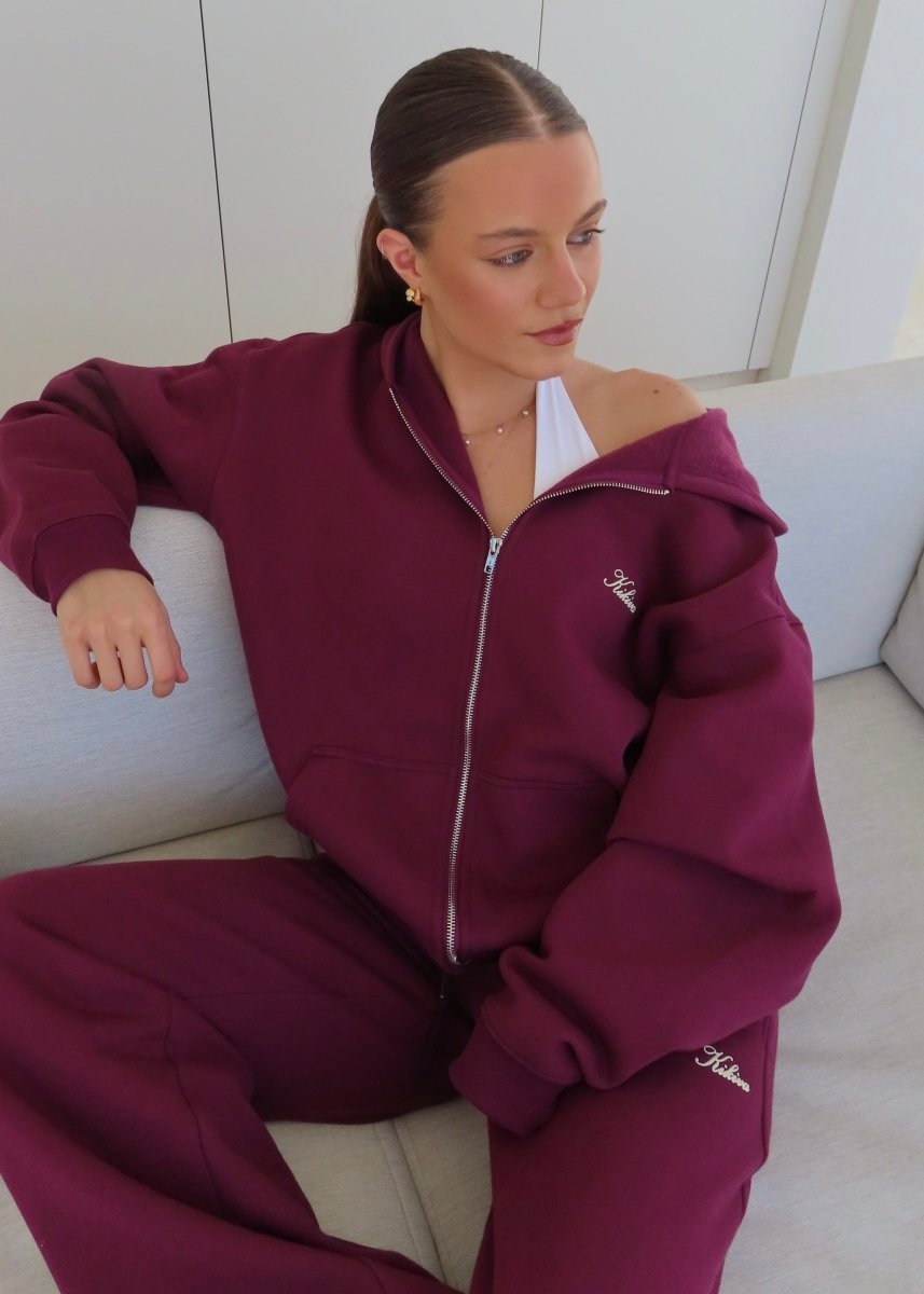 ‘Kikiva’ Lounge Zip Jacket - Wine - Kikiva Collection