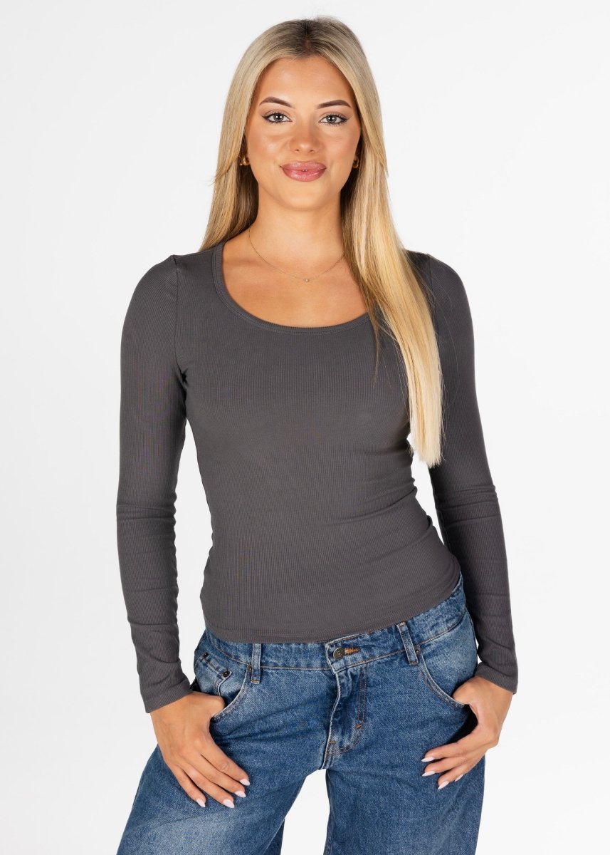 Kikiva Ribbed Long Sleeve - Charcoal - Kikiva Collection