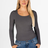 Kikiva Ribbed Long Sleeve - Charcoal - Kikiva Collection