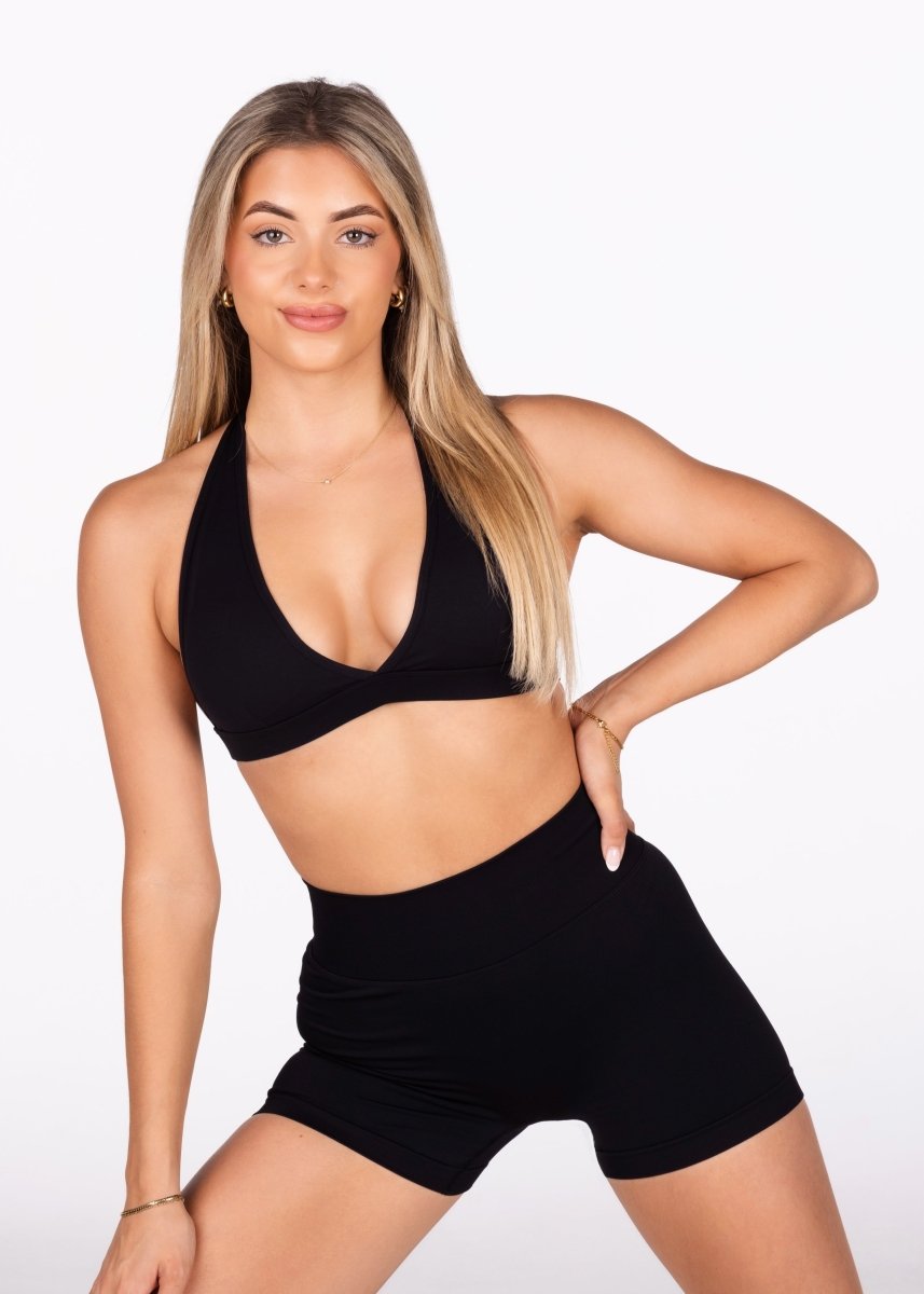 'Lacey Halter' Crop - Black - Kikiva Collection