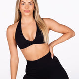'Lacey Halter' Crop - Black - Kikiva Collection