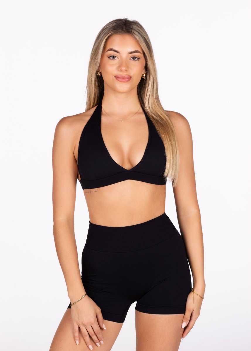 'Lacey Halter' Crop - Black - Kikiva Collection