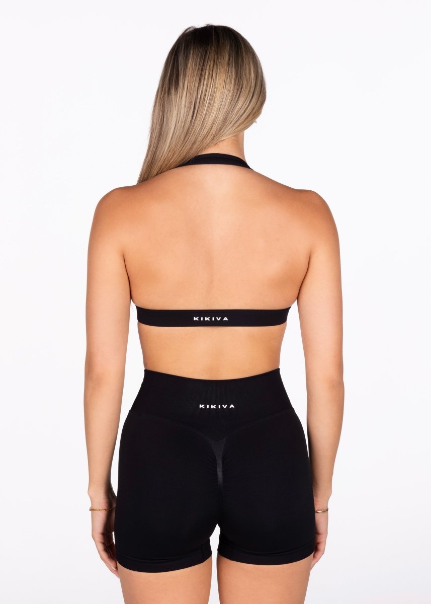 'Lacey Halter' Crop - Black - Kikiva Collection
