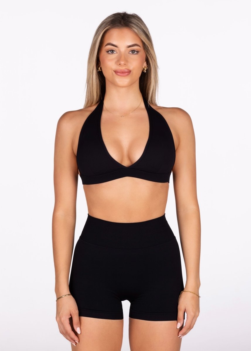 'Lacey Halter' Crop - Black - Kikiva Collection