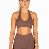 Signature Halter Crop - Mocha Brown