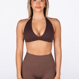 'Lacey Halter' Crop - Coffee