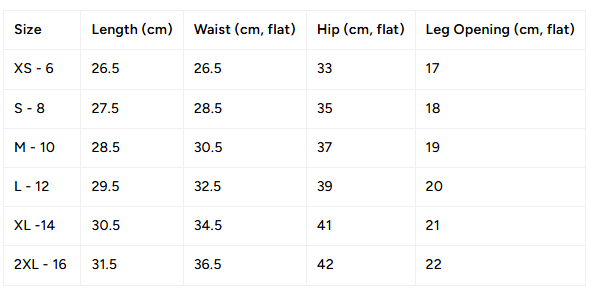 Size chart for One Shoulder Top - Black