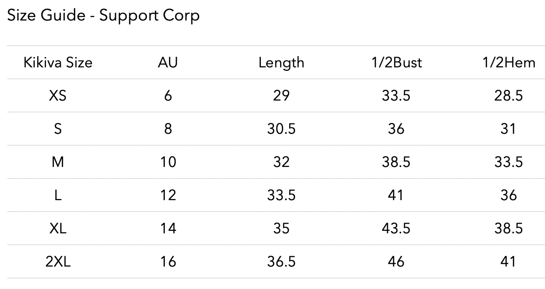 Size chart for Dynamic 'Support' Crop - Mocha Brown