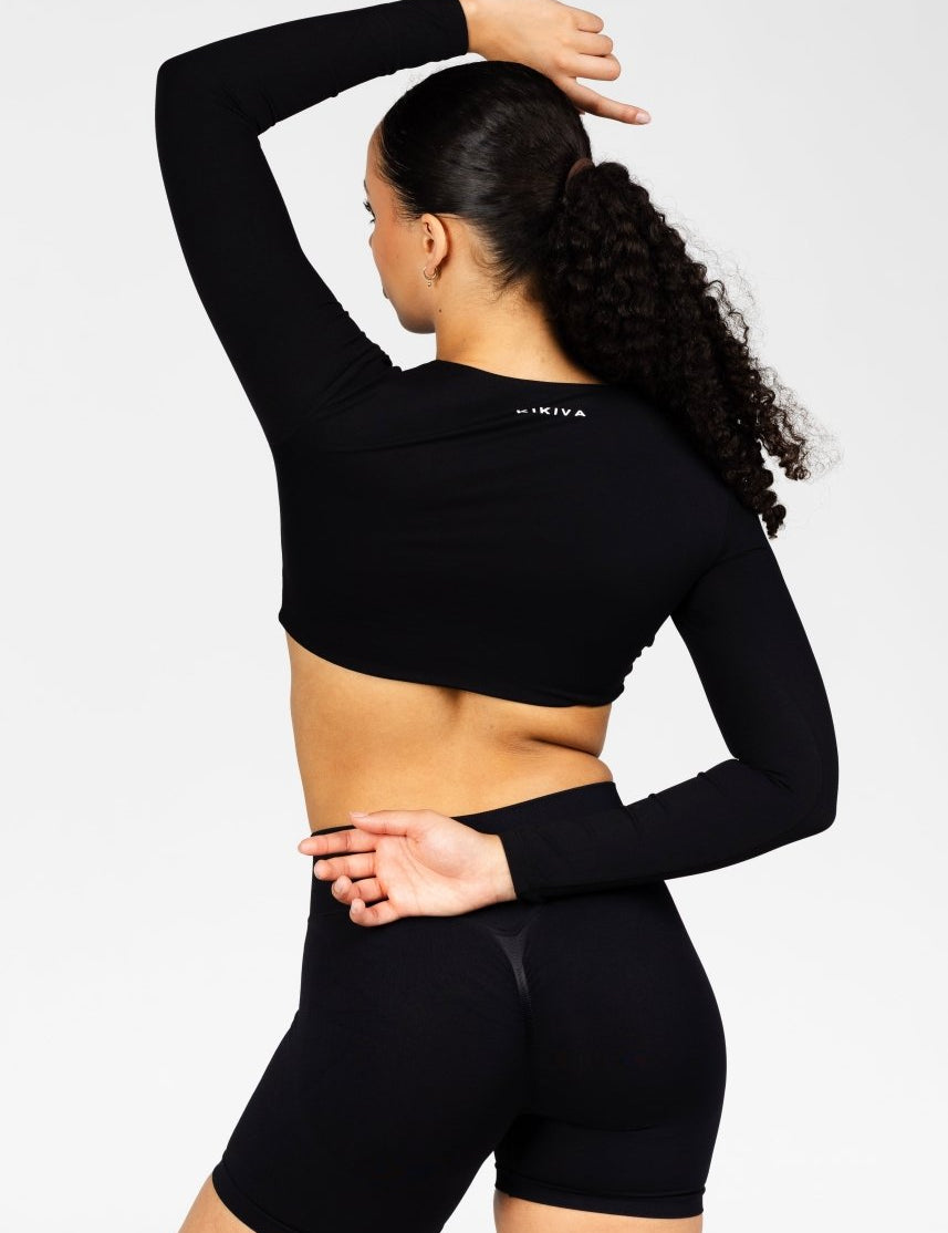 'Bella' Twist Long Sleeve - Black - Kikiva Collection