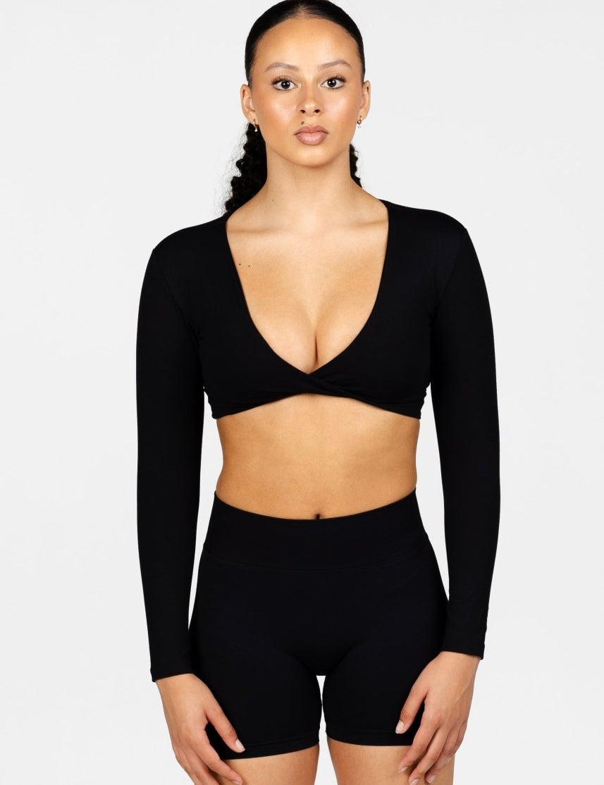 'Bella' Twist Long Sleeve - Black - Kikiva Collection