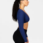 'Bella' Twist Long Sleeve - Dark Blue - Kikiva Collection