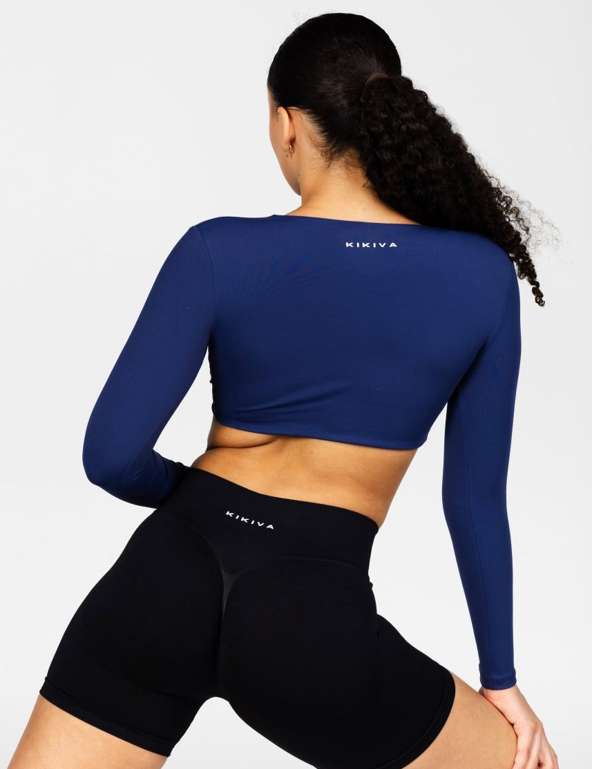 'Bella' Twist Long Sleeve - Dark Blue - Kikiva Collection