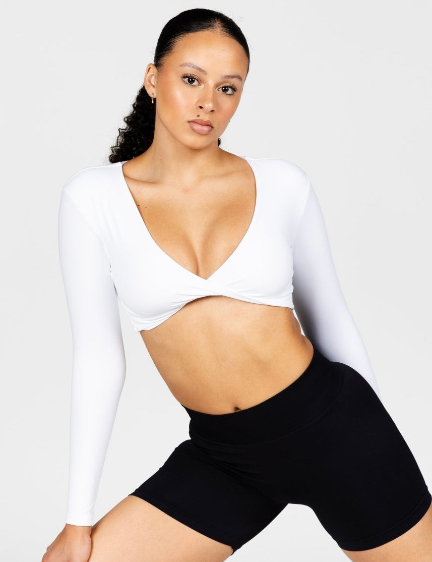 ‘Bella’ Twist Long Sleeve - White - Kikiva Collection