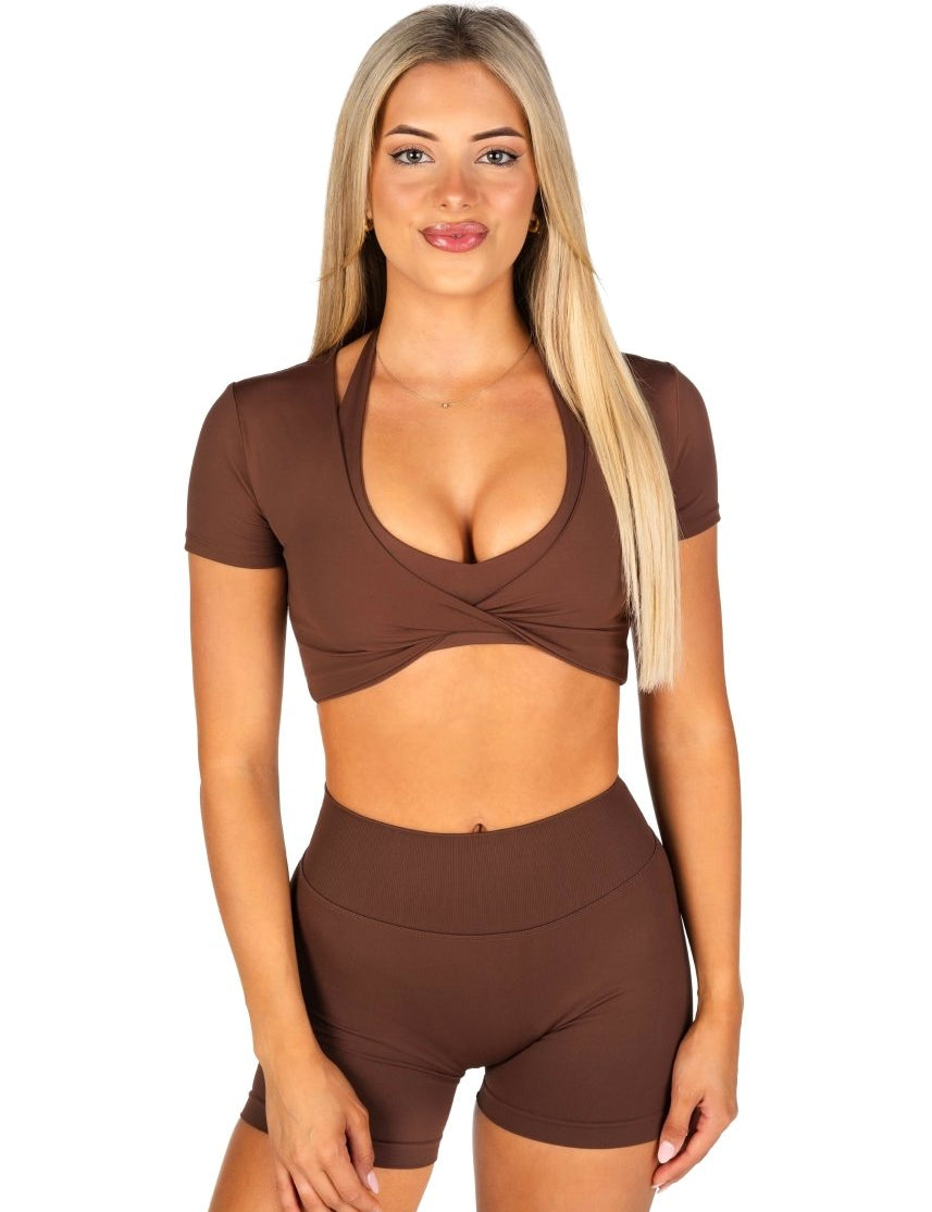 'Bella' Twist Tee - Mocha Brown - Kikiva Collection