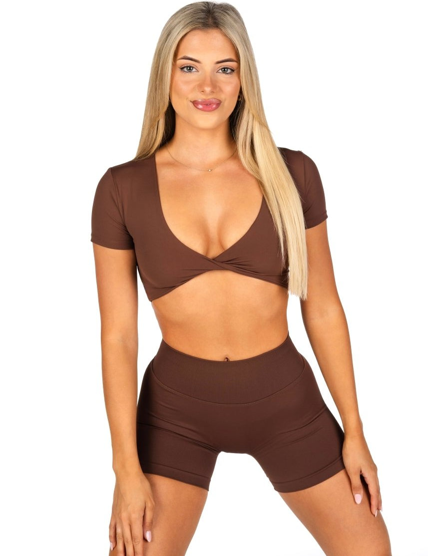 'Bella' Twist Tee - Mocha Brown - Kikiva Collection