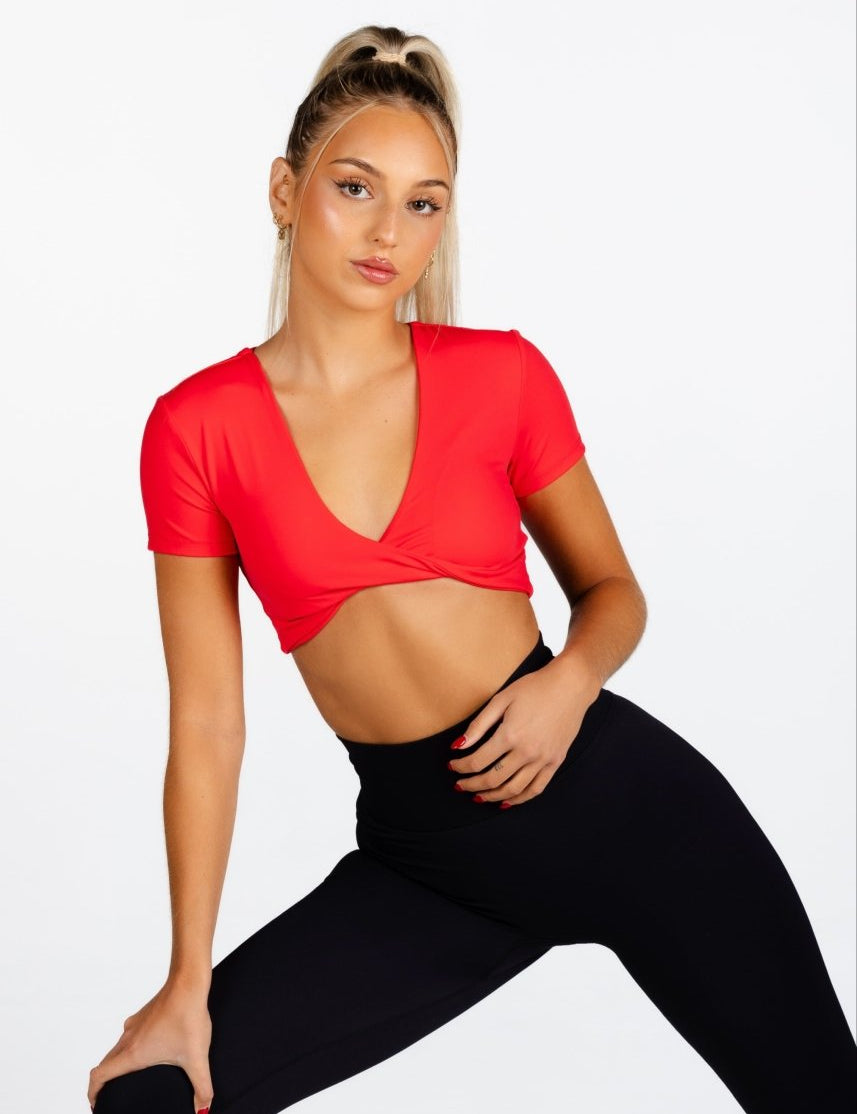 ‘Bella' Twist Tee - Red - Kikiva Collection