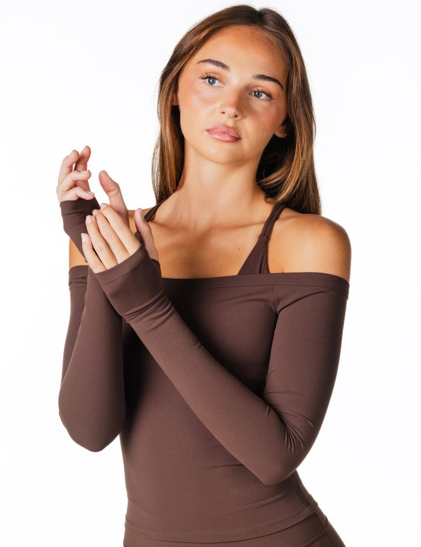 Core Capsule Off The Shoulder Top - Dark Choc - Kikiva Collection