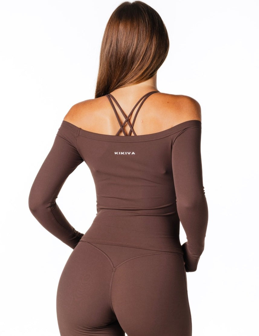 Core Capsule Off The Shoulder Top - Dark Choc - Kikiva Collection