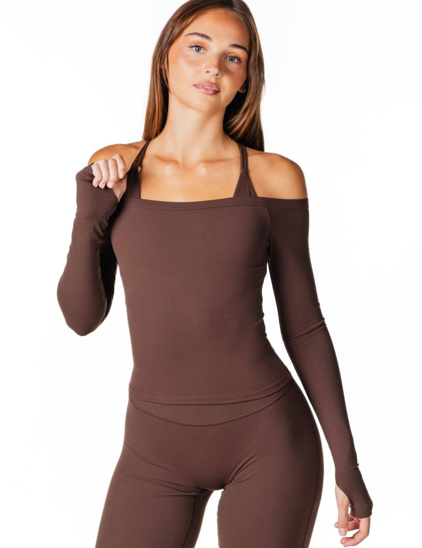 Core Capsule Off The Shoulder Top - Dark Choc - Kikiva Collection