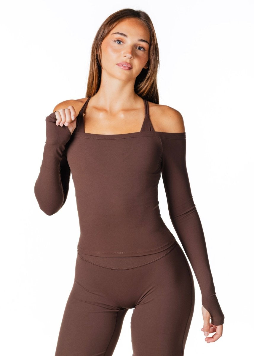 Core Capsule Off The Shoulder Top - Dark Choc - Kikiva Collection