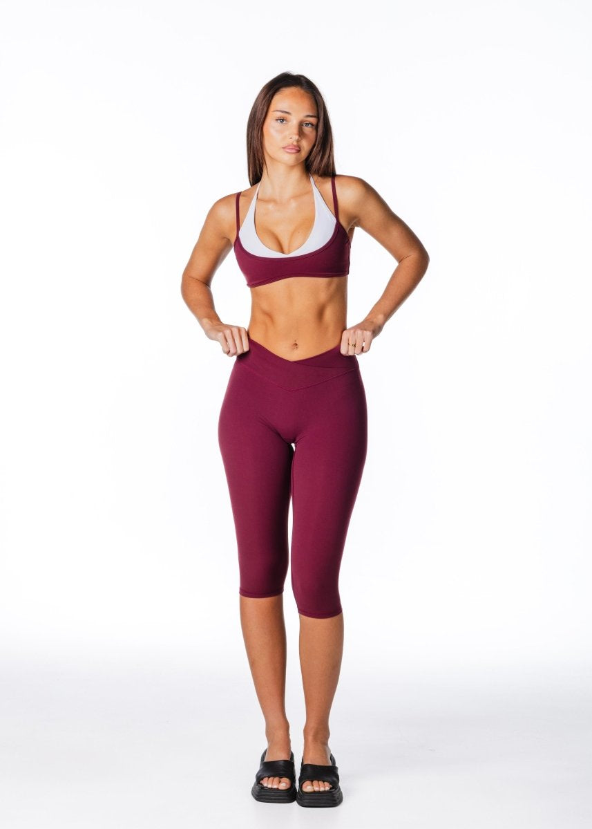 Cross Over Capsule Straight Leg Capri's - Burgundy - Kikiva Collection