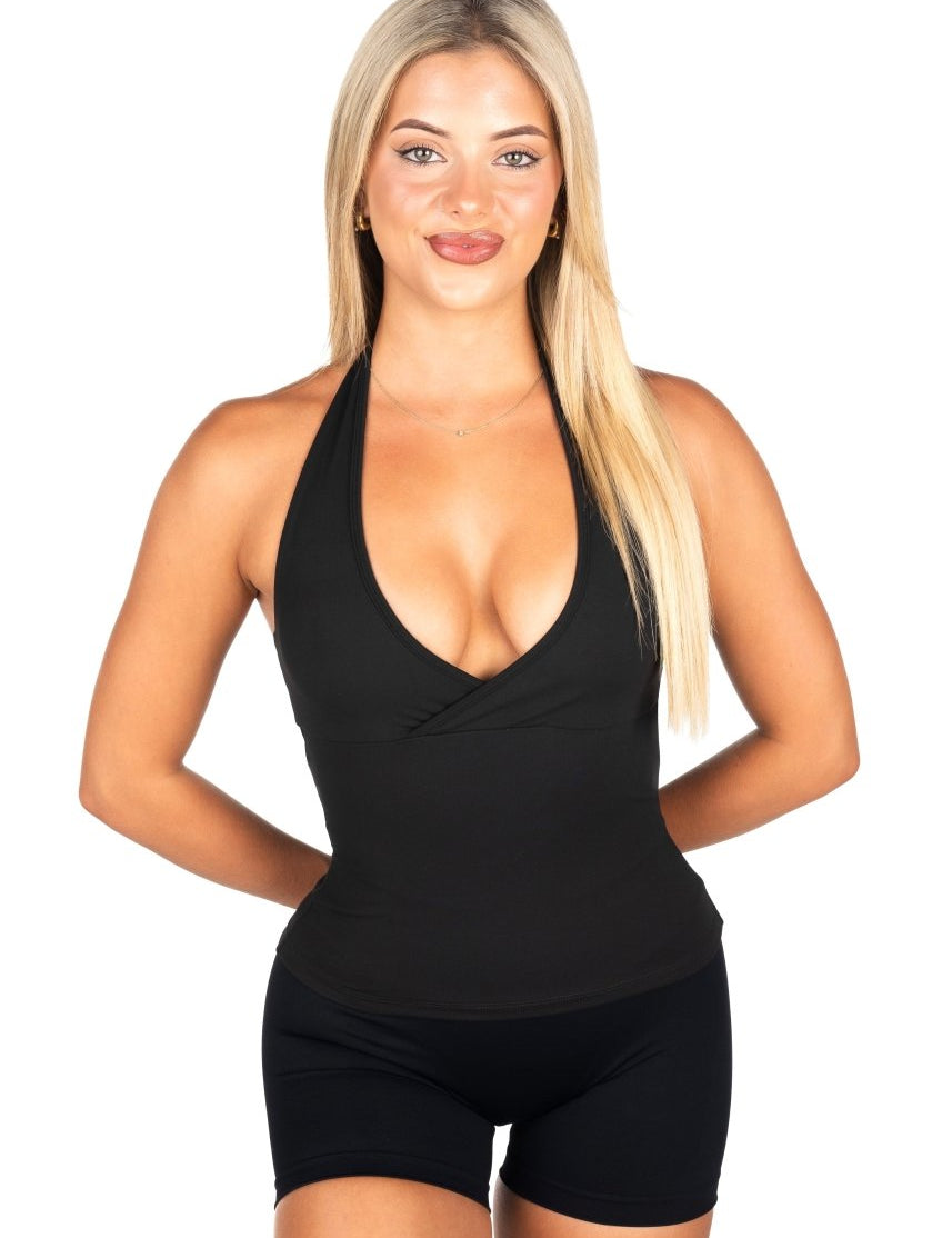 Dynamic Halter Seamless Singlet - Black - Kikiva Collection