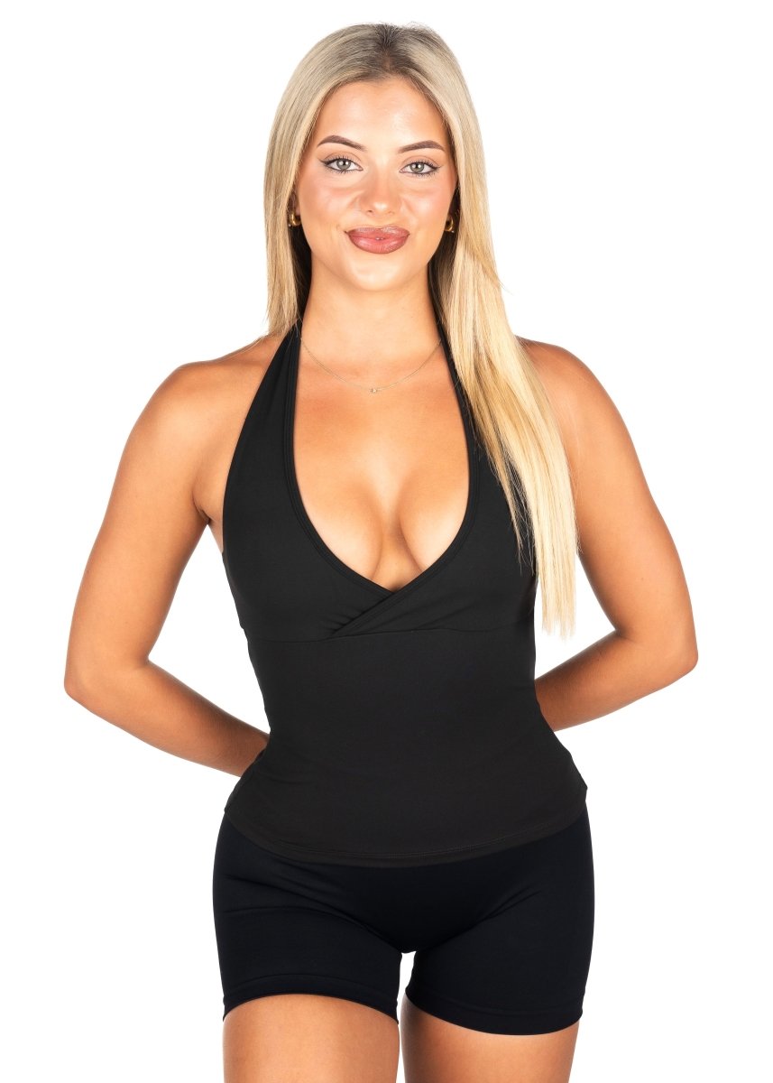 Dynamic Halter Seamless Singlet - Black - Kikiva Collection