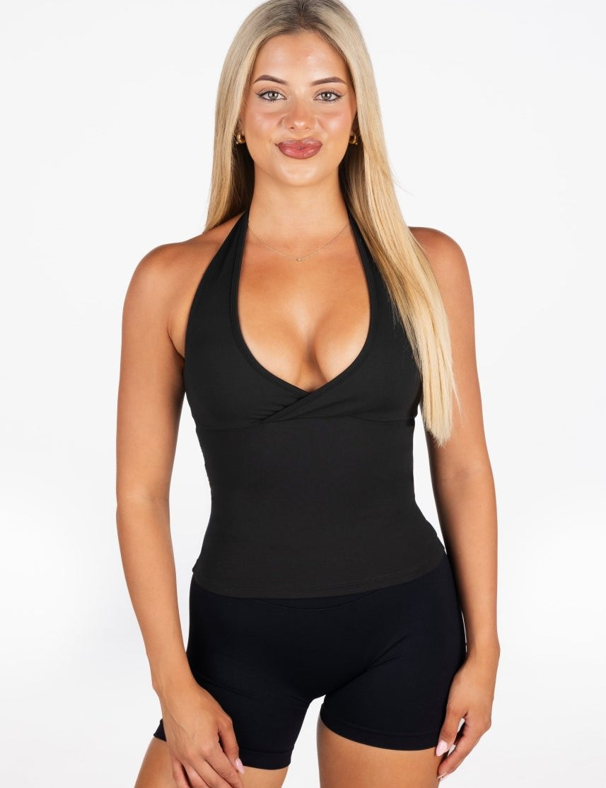 Dynamic Halter Seamless Singlet - Black - Kikiva Collection