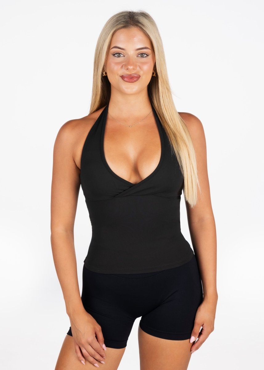 Dynamic Halter Seamless Singlet - Black - Kikiva Collection
