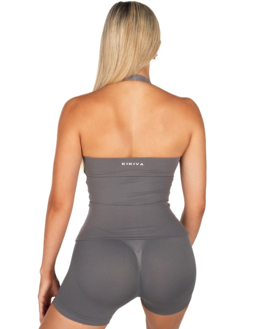 Dynamic Halter Seamless Singlet - Charcoal - Kikiva Collection