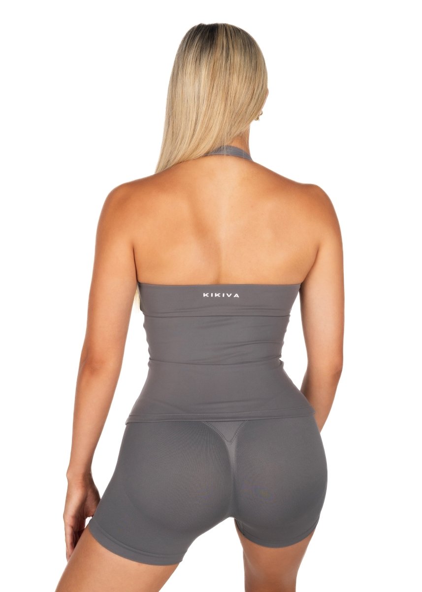 Dynamic Halter Seamless Singlet - Charcoal - Kikiva Collection