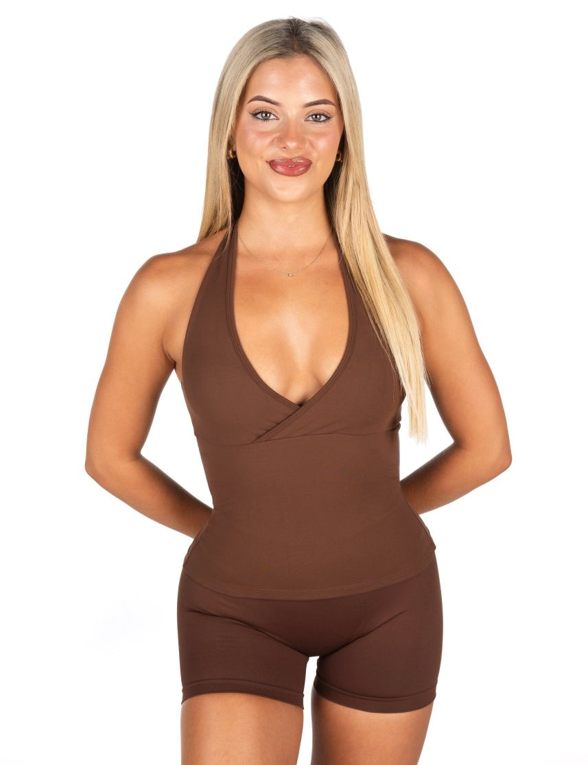 Dynamic Halter Seamless Singlet - Mocha Brown - Kikiva Collection